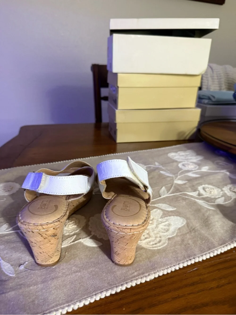 Bjorn Borg White Crisscross Slingback Wedge Sandals with Cork-Style Sole